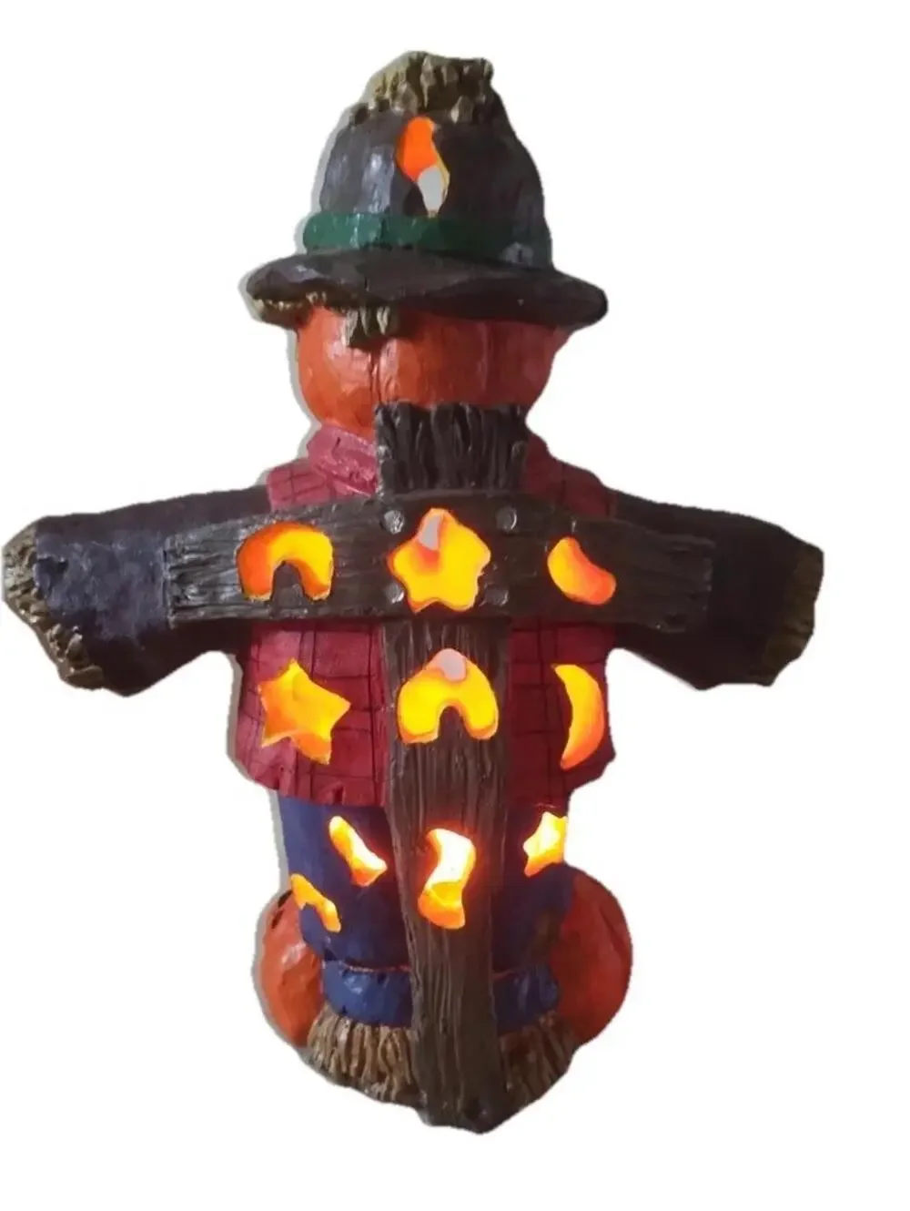 Mervyn’s Lighted Vintage Scarecrow Faux Wood Lamp 17×13 Inches READ DESCRIPT